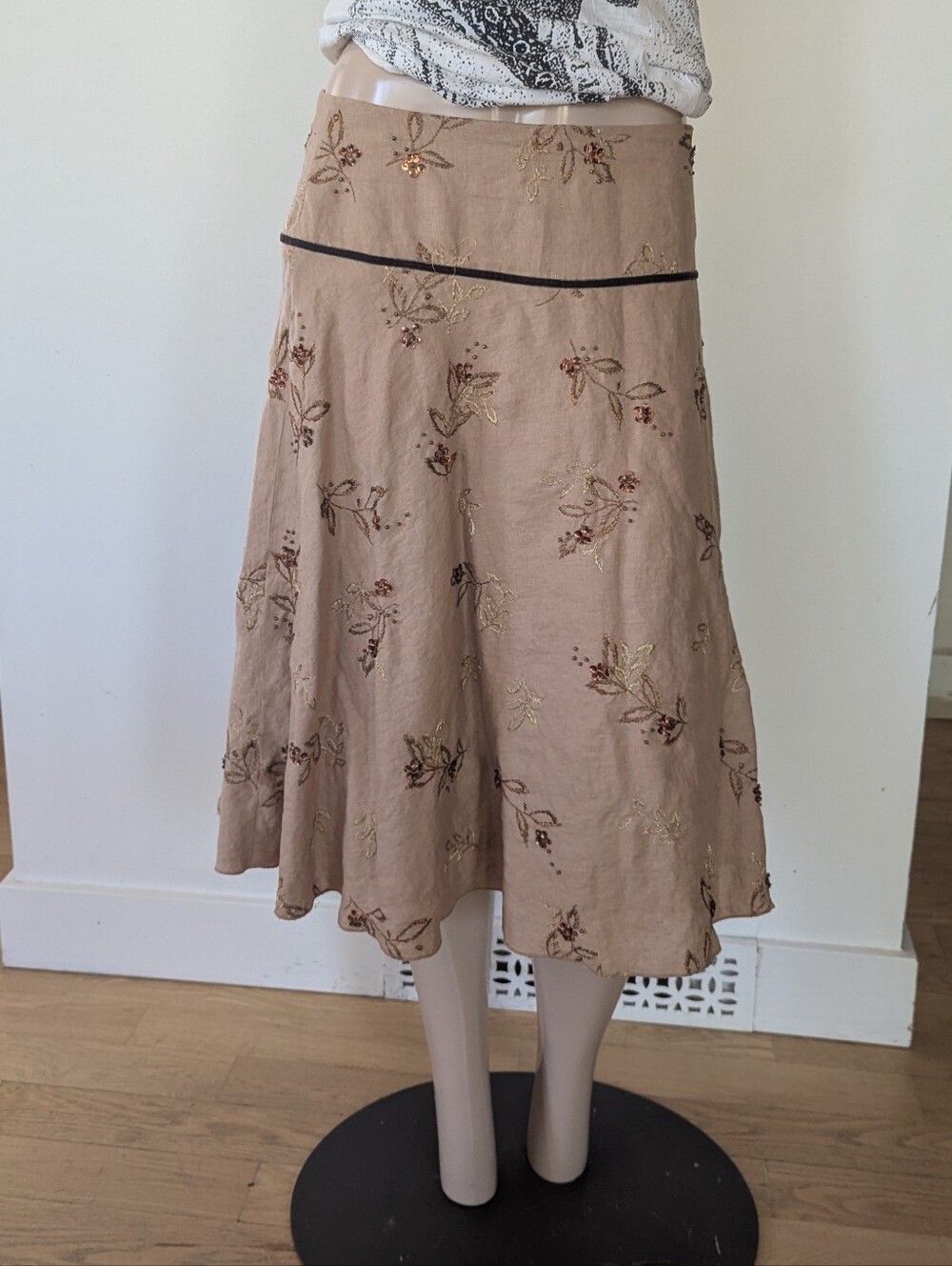 Nine West linen Floral A-Line Midi Skirt size 14